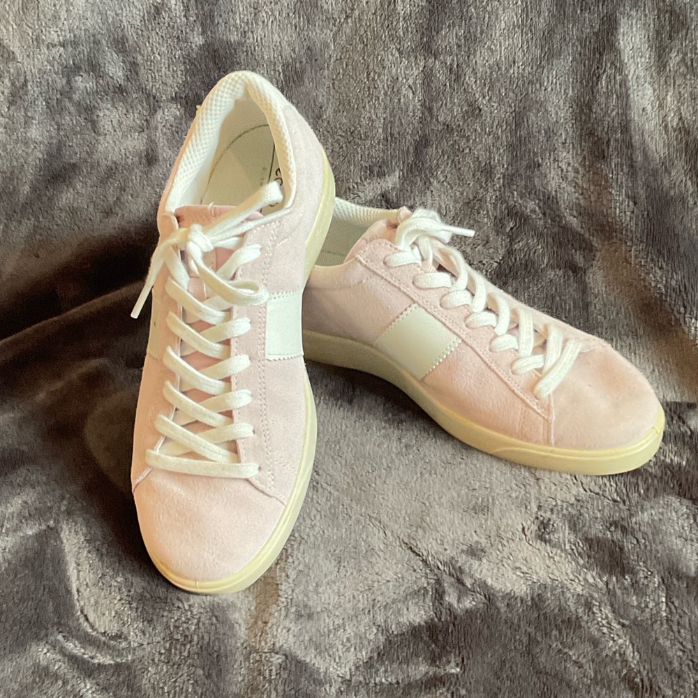 Ecco Women's Pink Suede Lace-Up Sneakers with Cream Sole - Size EU 40